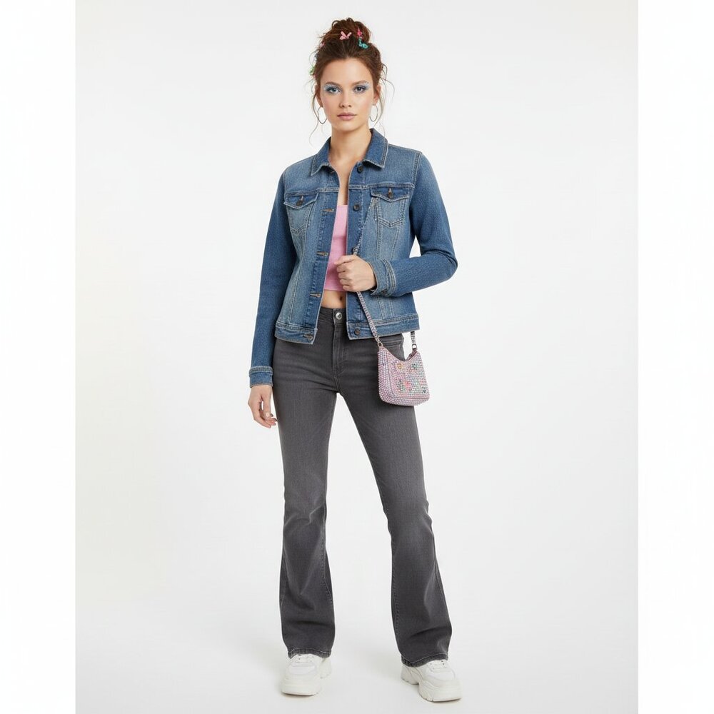 Hollister Womens Light Wash Denim‎ Blue Jean Jacket Size Medium Fall Preppy Y2K